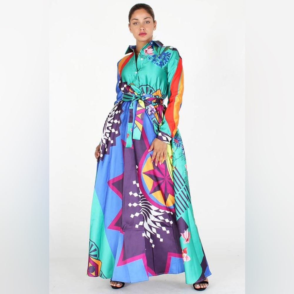 BEAUTIFUL Colorful Maxi Long Sleeve Maxi Dress
